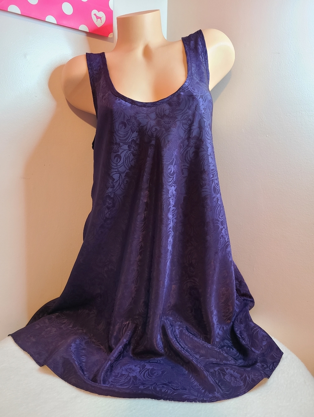 VTG Private Luxuries Damask Satin Babydoll Chemise Size M